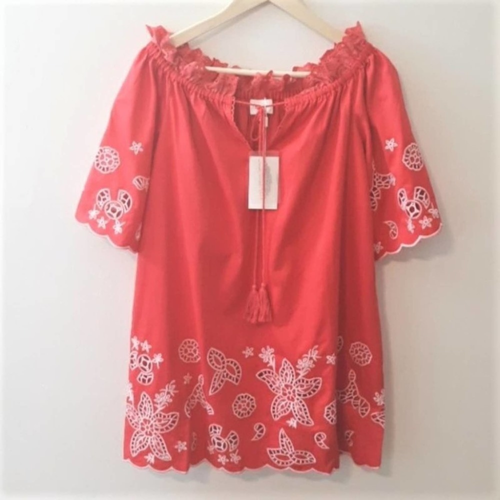 Anthropologie Smocked Boho Off the Shoulder Red Dress - Picture 3 of 8